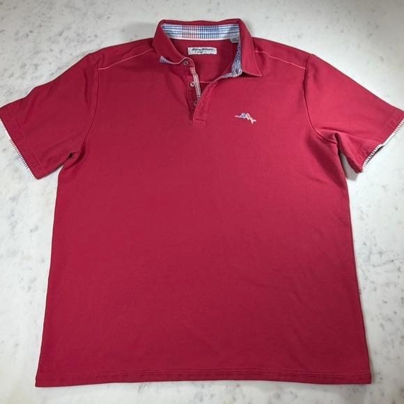 Tommy Bahama Polo Mens L Red Excellent IslandZone USA Marlin Gingham ST226955 - Picture 2 of 8
